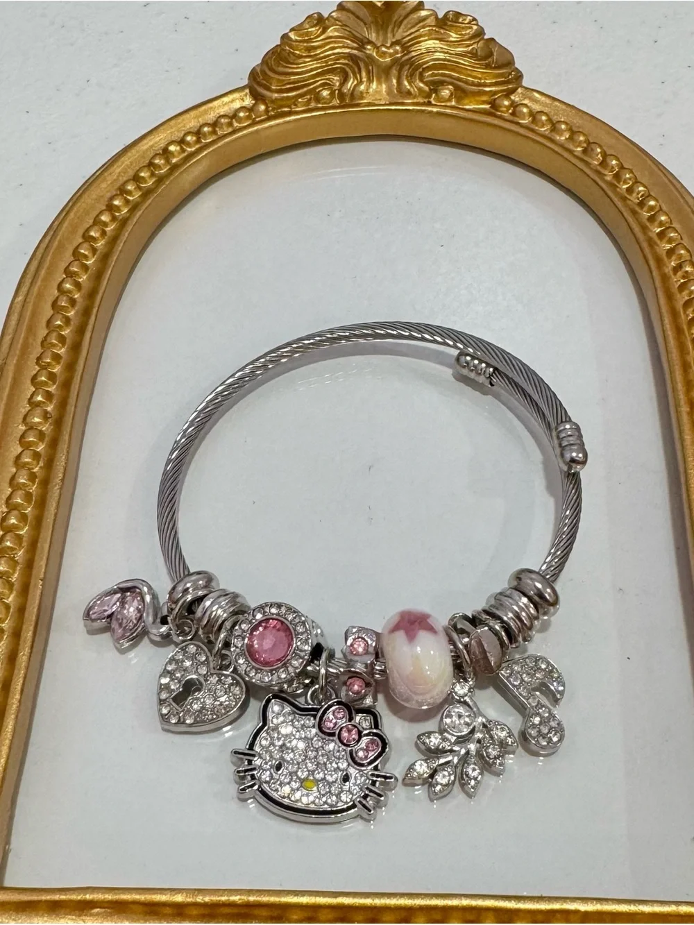 New Silver-Tone Pink Accent Charm Bracelet with Hello Kitty Pendant
